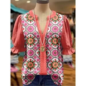 Floral Pink and Coral Women's Top